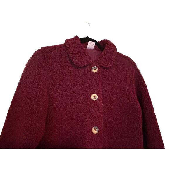 WONDER NATION Girls Size XL 14-16 Maroon Dark Red Teddy Bear Jacket - Picture 4 of 8